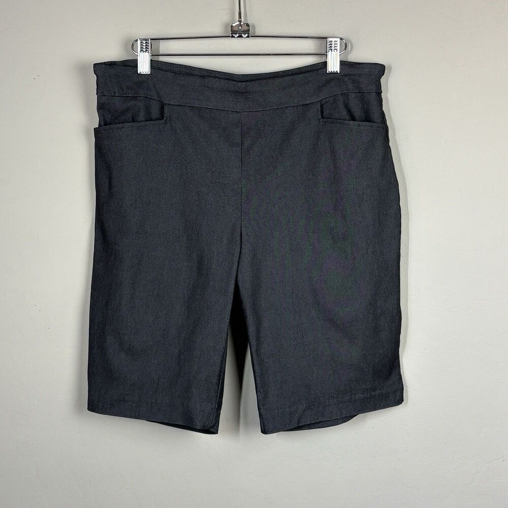 Time and Tru Bermuda Shorts Womens L Blue Dark Denim Stretch Mid Rise Flat Front